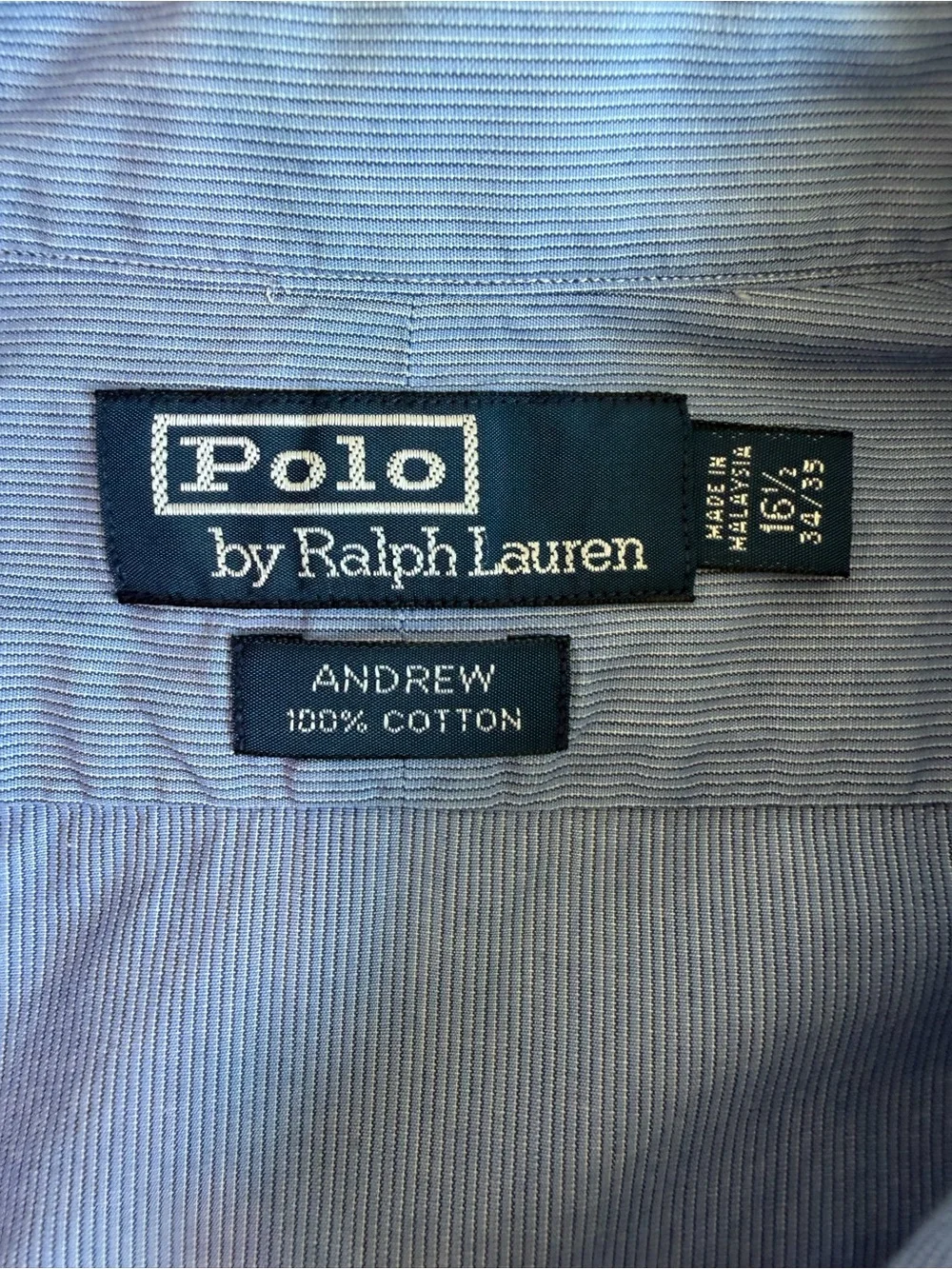 Vintage Polo by Ralph Lauren Men's Andrew 100% Cotton Shirt - Light Blue Stripe